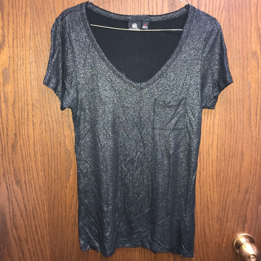 Black sparkle V-neck top